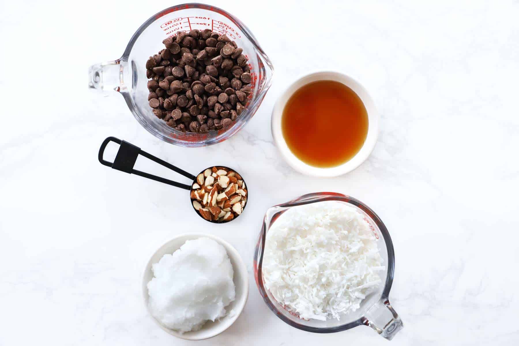 Ingredients for chocolate coconut bites. 
