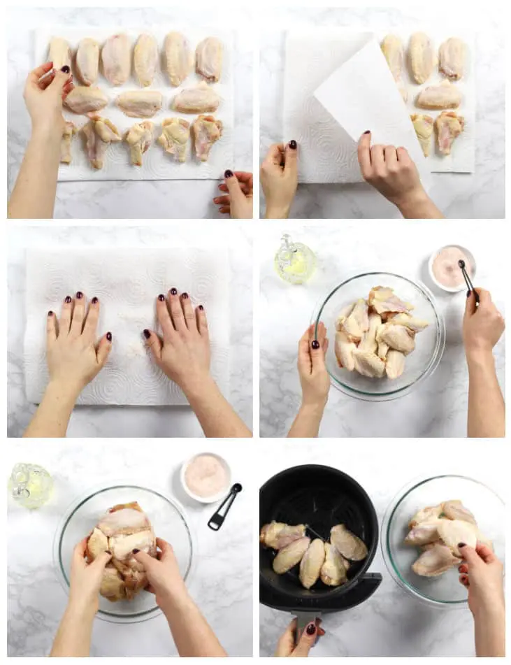 Drying, seasoning and air frying chicken wings. 