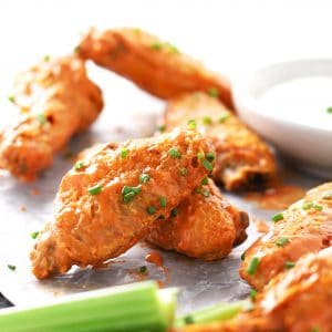 Air fryer buffalo wings with chives.