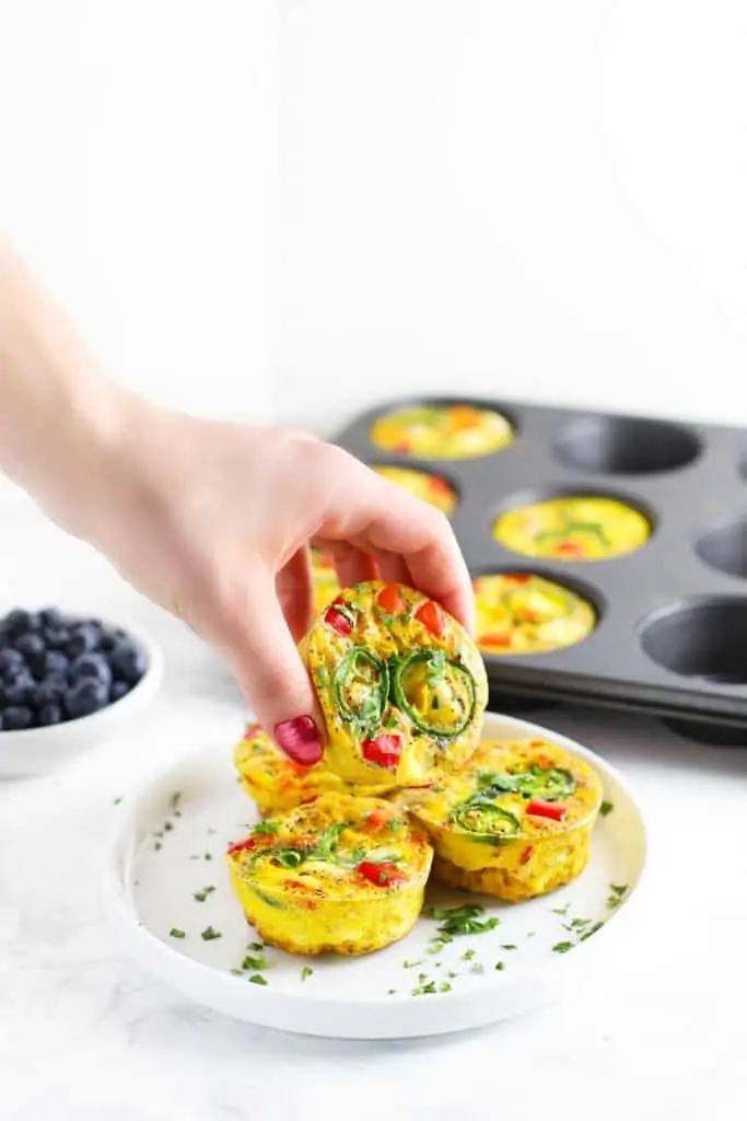 Healthy southwest egg cups on white plate. 