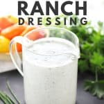 Healthy ranch dressing in glass container.