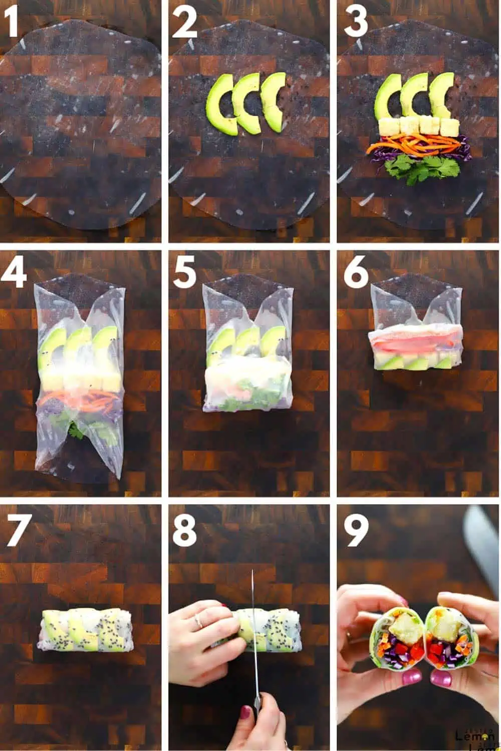 Instructions to roll a summer roll.