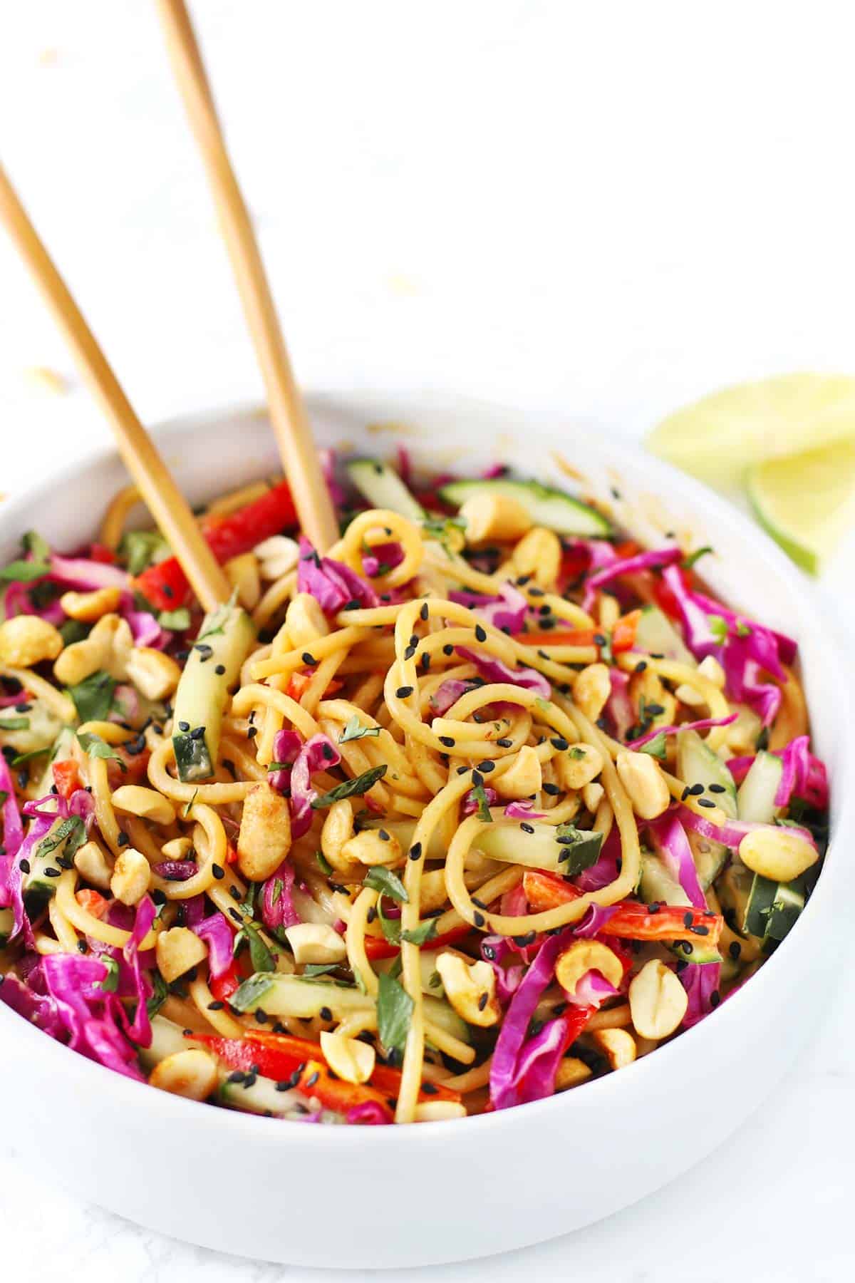 Cold Thai Noodle Salad with Peanut Dressing - Zested Lemon