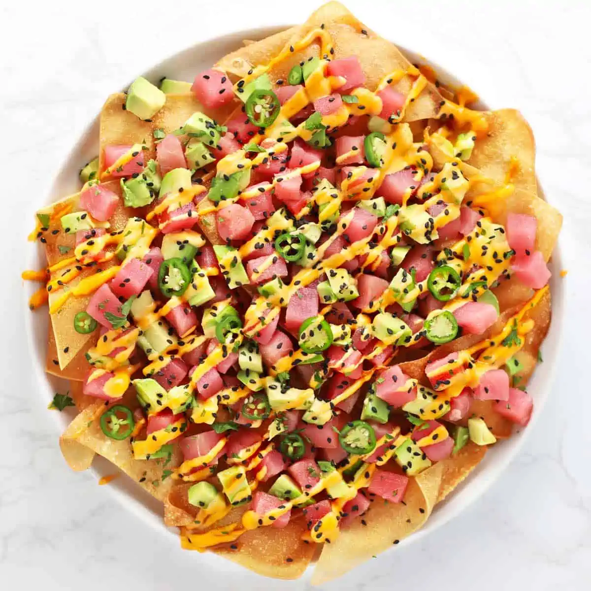 Spicy Ahi Tuna Wonton Nachos