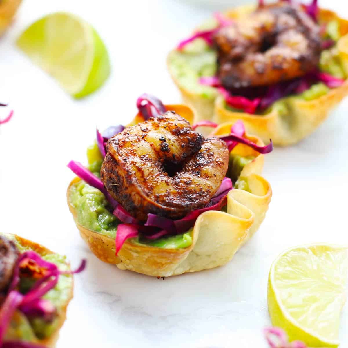 Quick & Easy Shrimp Taco Wonton Cups