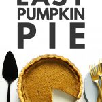 Easy pumpkin pie next to serving spatula, plates and forks.