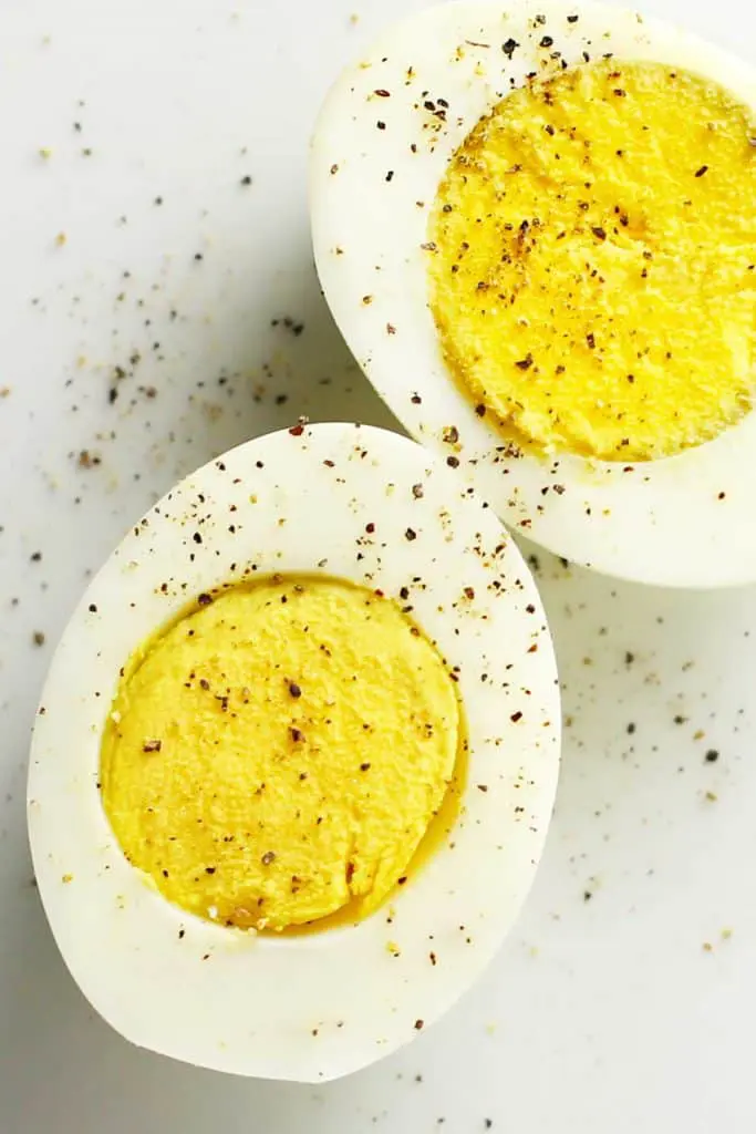 Hard-boiled egg cut in half.