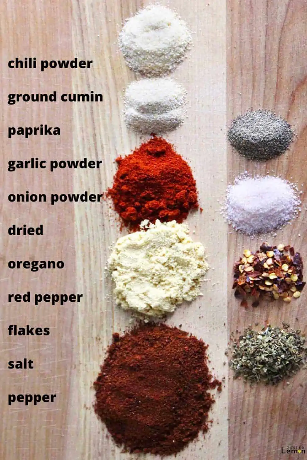 Ingredients to make taco seasoning. 