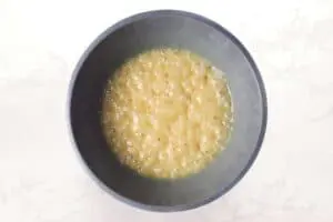 Microwaved caramel in large bowl.