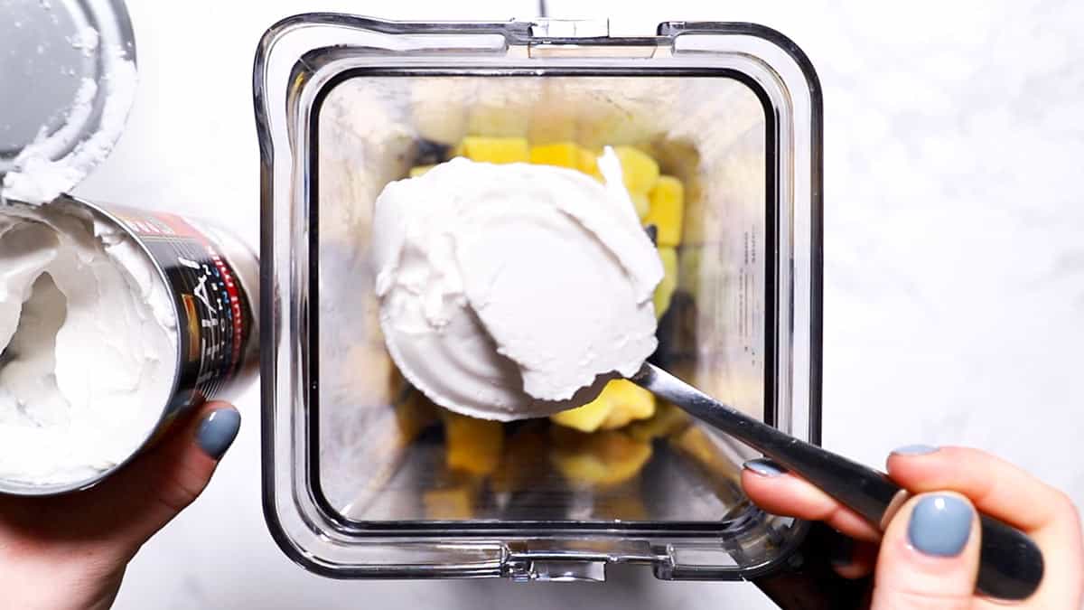 Coconut cream on a spoon. 