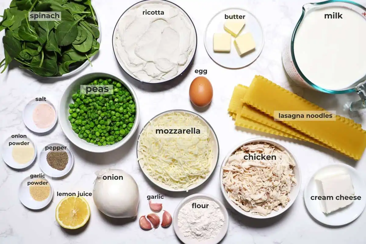 Ingredients for white chicken lasagna. 