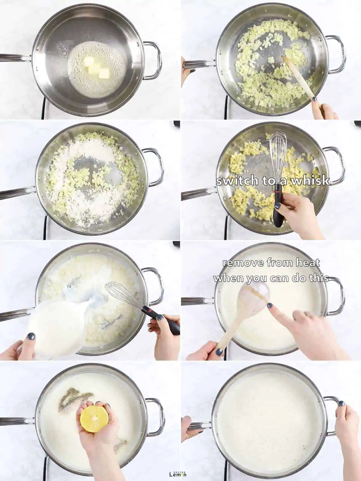 Step by step instructions to make white sauce for lasagna. 