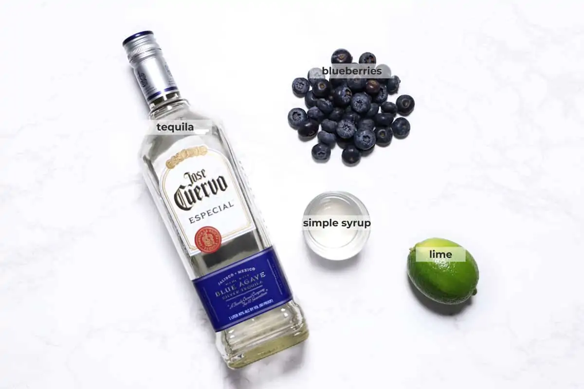 Ingredients to make blueberry margarita recipe. 