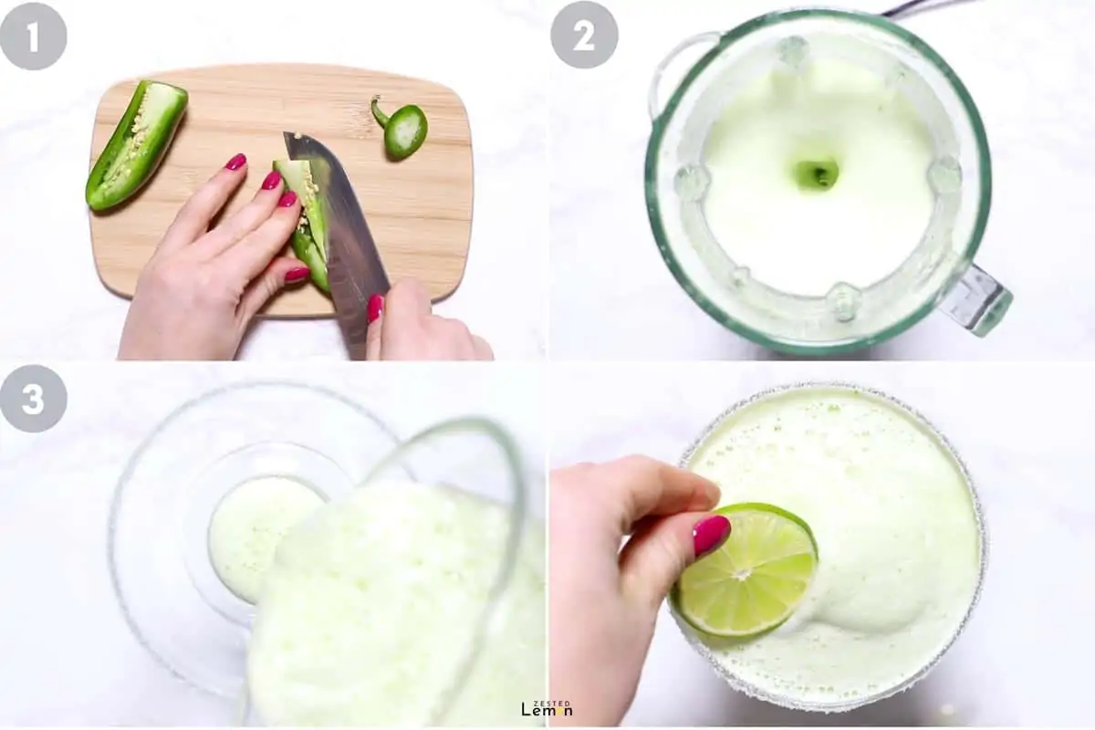 Instructions to make a frozen jalapeño margarita. 