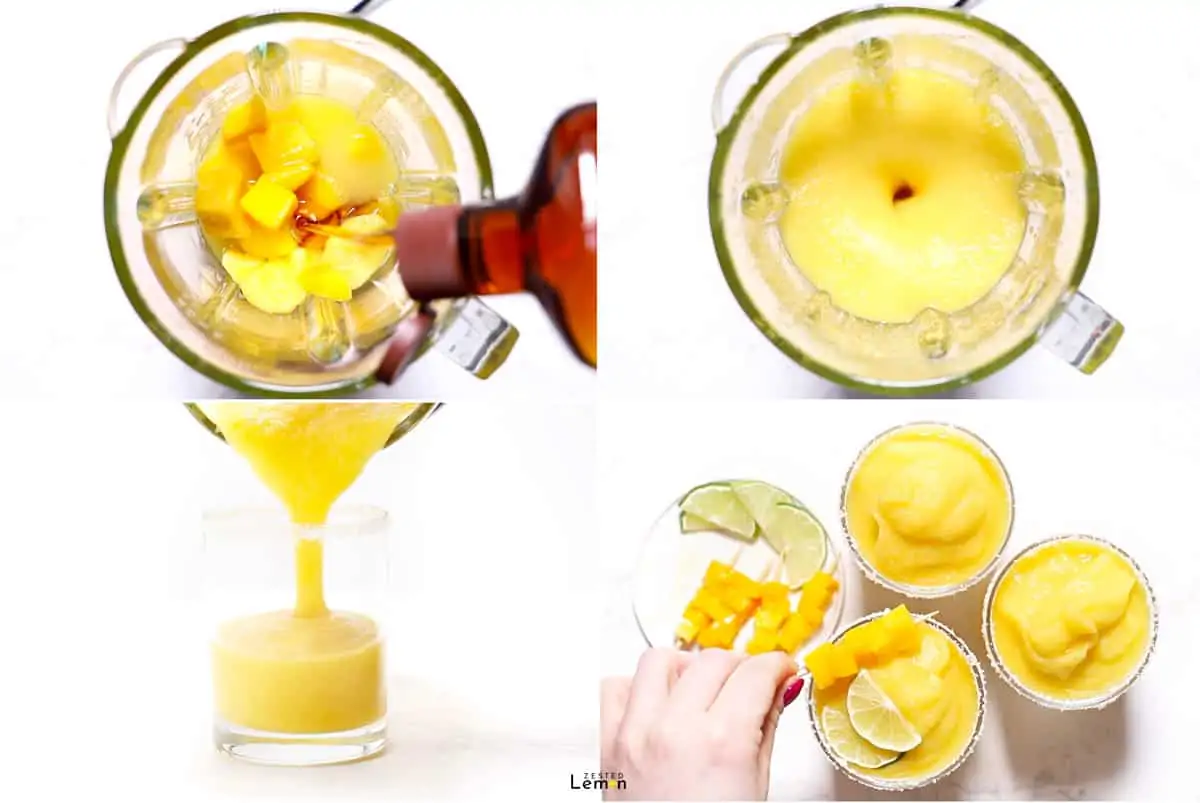 Step by step instructions to make mango margaritas. 