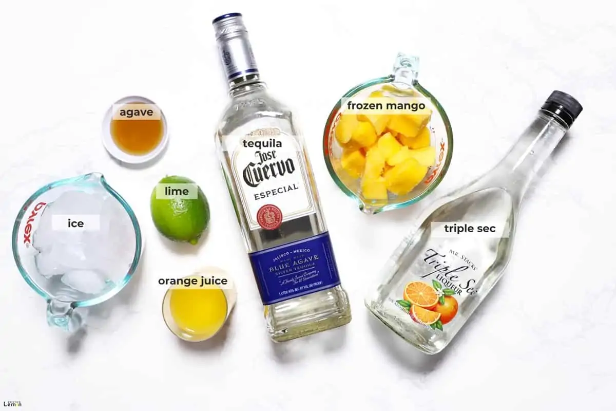 Ingredients to make mango margaritas. 