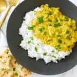 Honey curry chicken with coconut rice and naan.