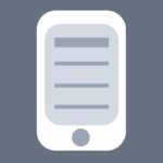 White and grey icon of a cell phone.
