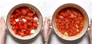 Tomates roasted in a Dutch oven.