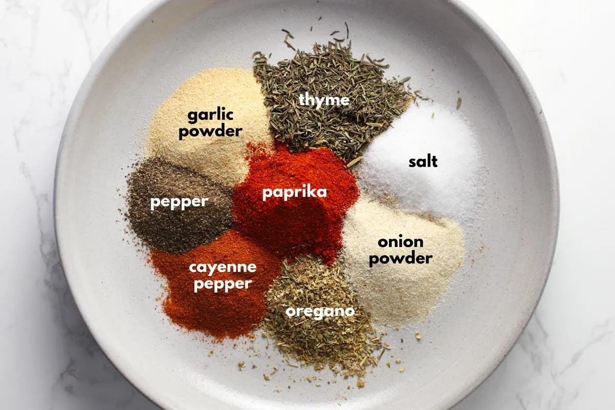 Ingredients to make homemade Cajun seasoning. 