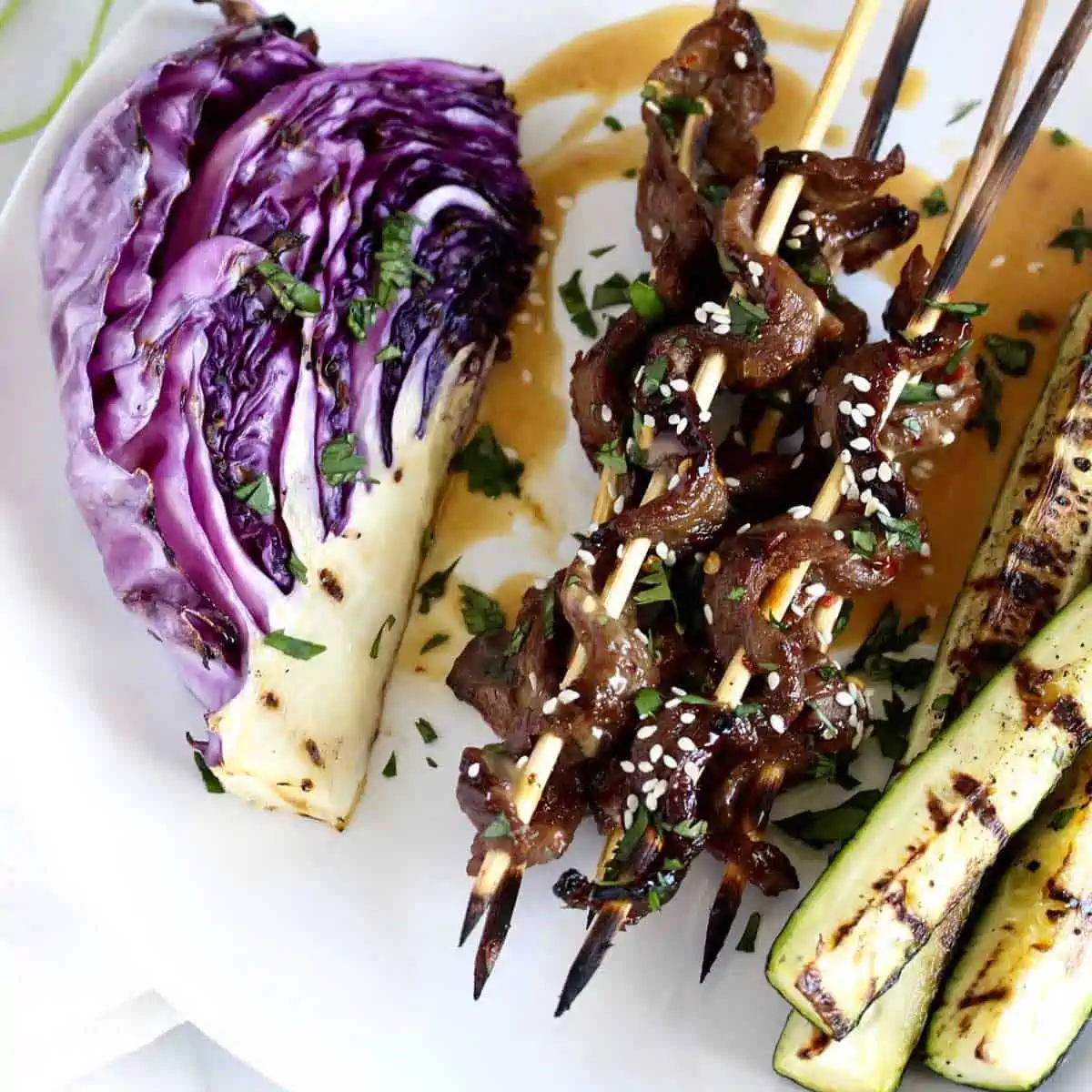 Beef Satay and Grilled Vegetables with Peanut Sauce