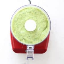 Green sauce in food processor.