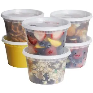 Deli containers full of food.