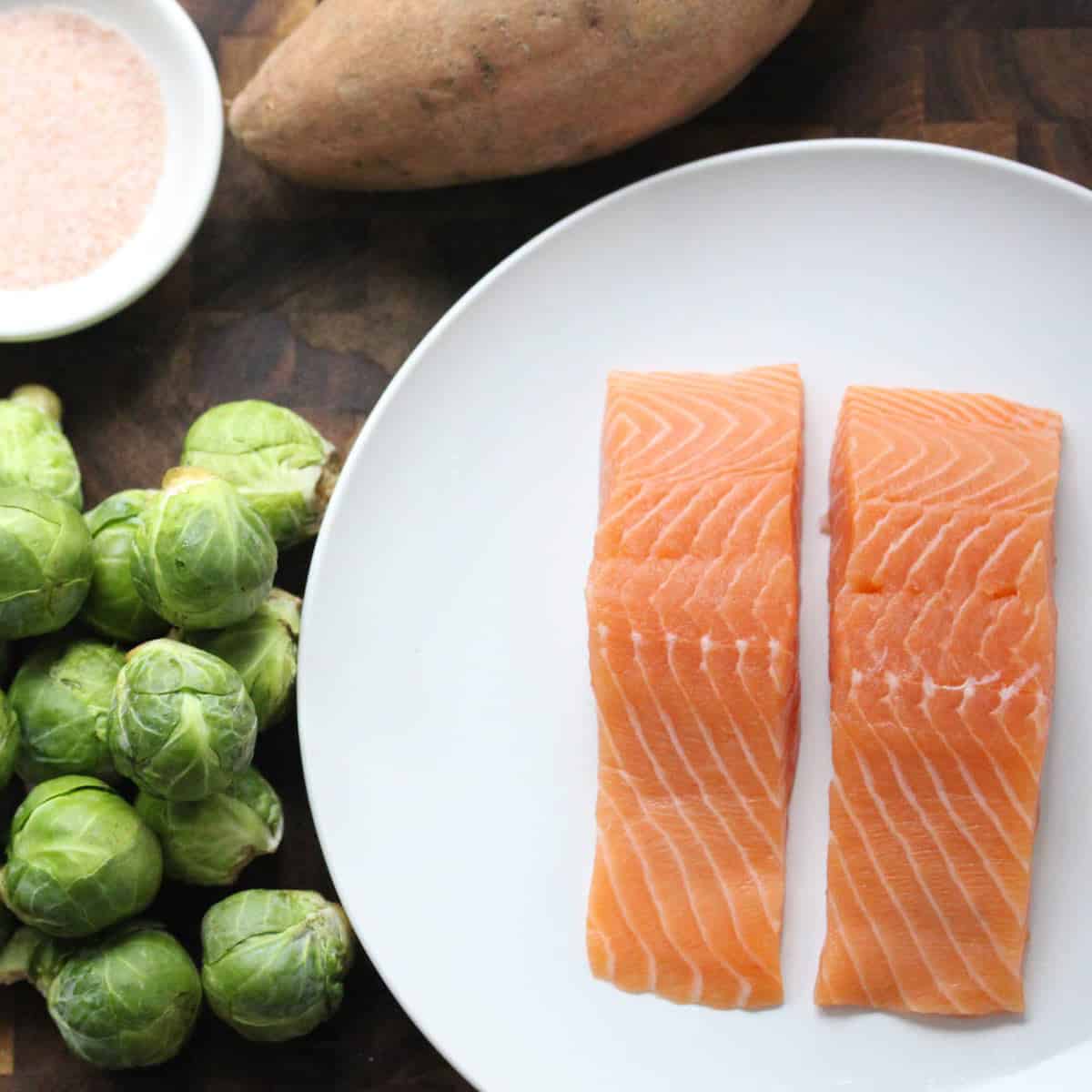 One-Pan Salmon Brussel’s Sprouts & Sweet Potatoes